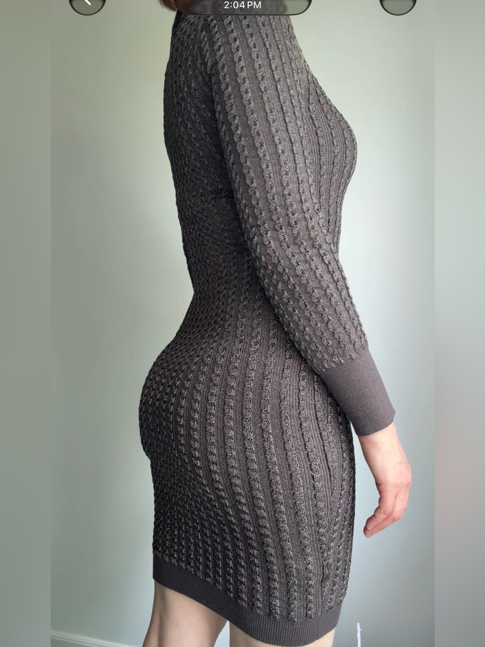 Guess Taupe Cable-Knit Long Sleeve Bodycon Dress